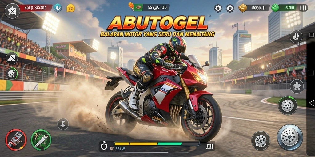 Screenshot gameplay balapan motor yang mendebarkan di ABUTOGEL.