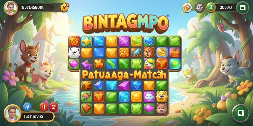 Screenshot gameplay BINTANGMPO, menunjukkan aksi mencocokkan permata.