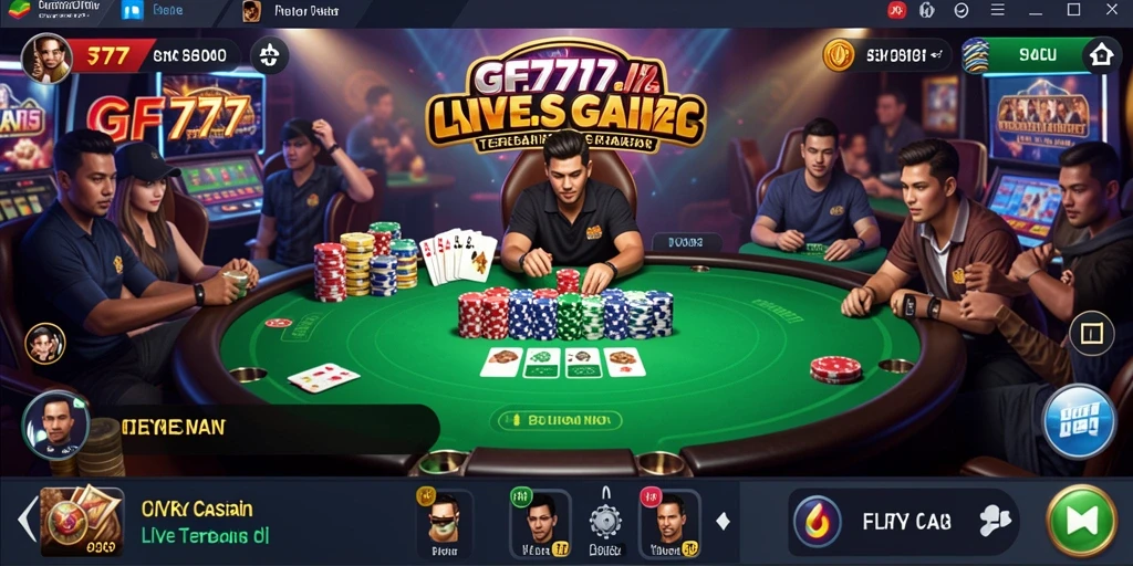 Screenshot gameplay GF777 menampilkan dealer langsung di meja kasino.