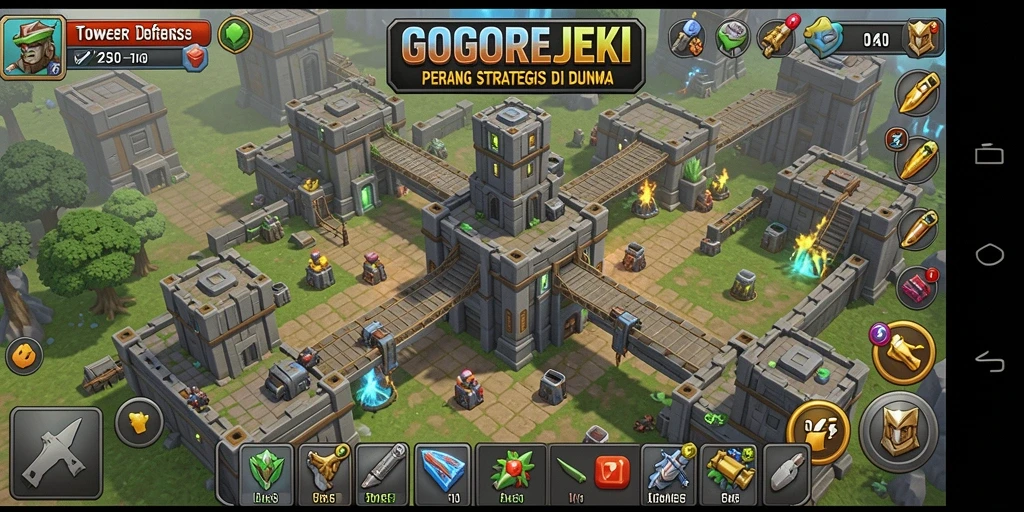 Tampilan gameplay GOGOREJEKI yang menegangkan dalam Tower Defense.