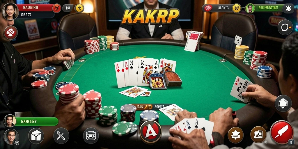 Screenshot gameplay KAKRP menampilkan aksi seru permainan poker.