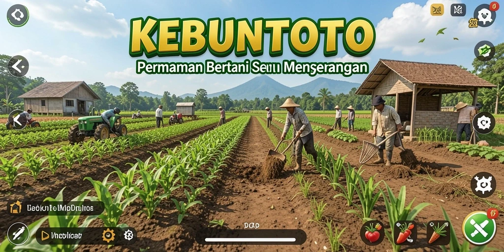 Tangkapan layar KEBUNTOTO menampilkan aktivitas bertani yang seru dan interaktif.