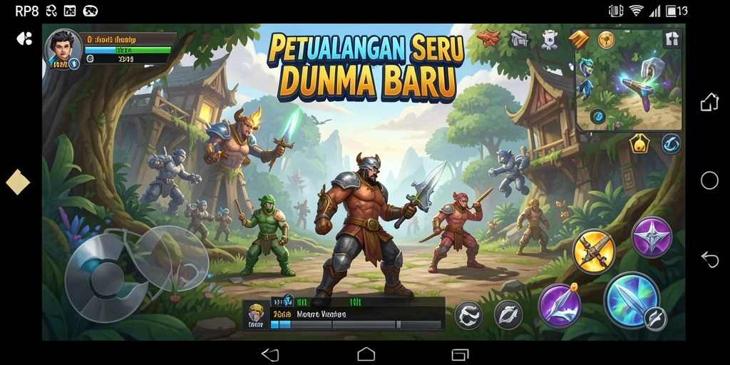 Tangkapan layar utama RP8 yang menunjukkan aksi petualangan yang seru.
