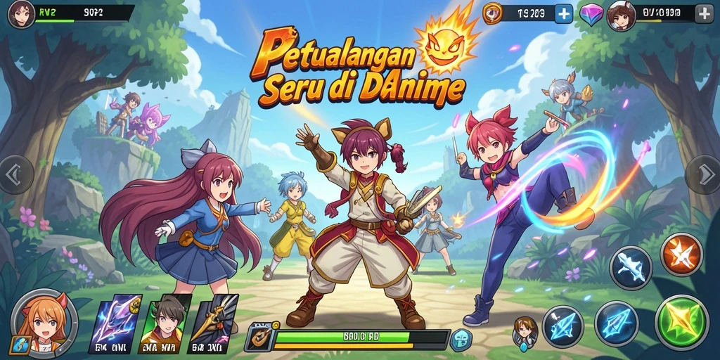 Tampilan gameplay RVIP2 dengan karakter anime yang kaya warna.