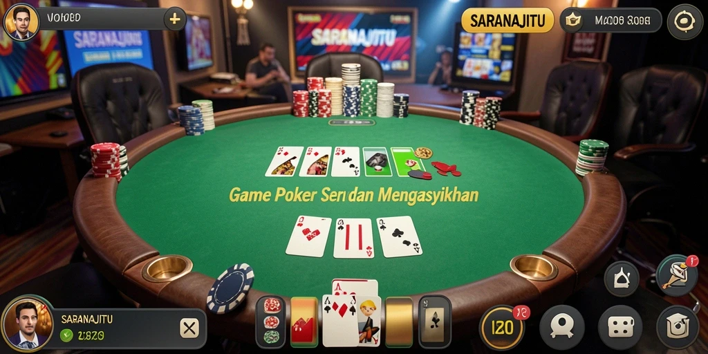 Screenshot utama SARANAJITU menampilkan gameplay Poker yang mendebarkan.
