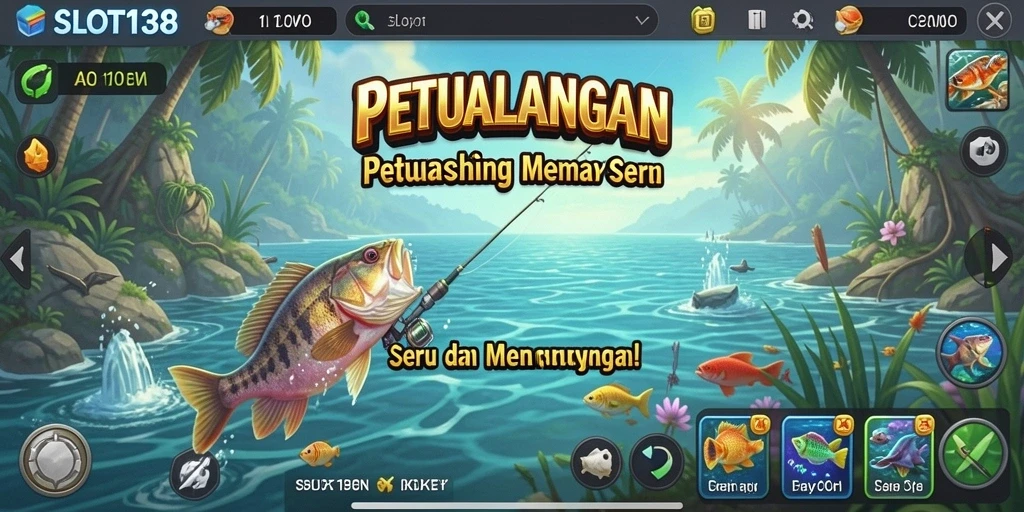 Tampilan gameplay SLOT138 yang menampilkan momen menangkap ikan.