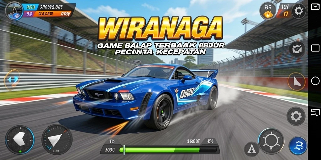 Gameplay seru dari WIRANAGA yang melibatkan balapan mobil di trek menantang.